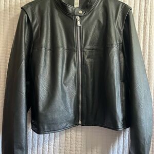 SPANX Black Leather Motorcycle Jacket with Zipper Closure- 2X